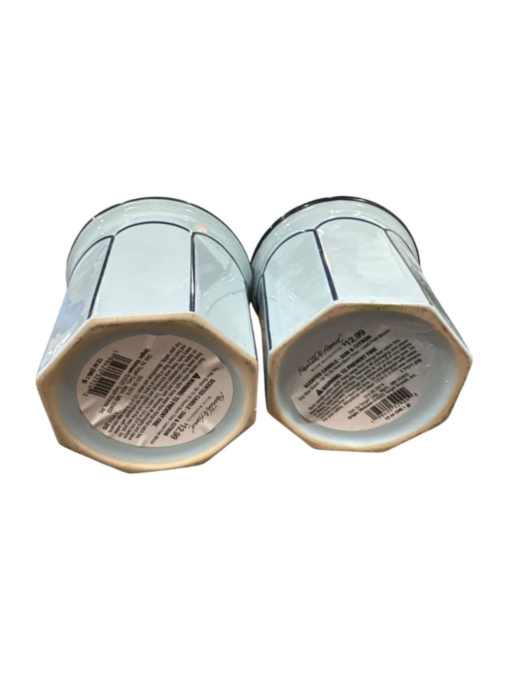 Set Of 2 Hearth & Hand Blue Ceramic Scented Candles Sun & Citronella 12 Oz Each - Picture 2 of 4